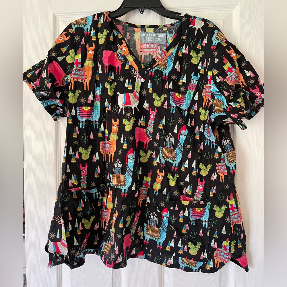Llama Christmas Scrub Top!